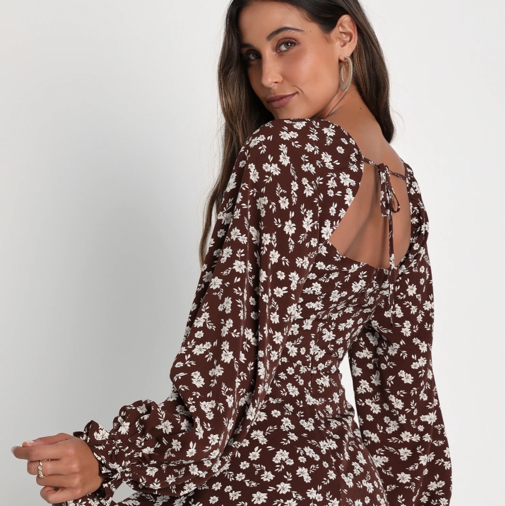 Lulu's Brown Floral Mini Dress